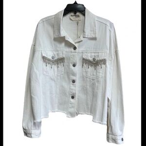 Savanna Jane White Jean Jacket with Silver Fringe